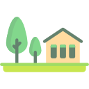 Logo house with garden and trees